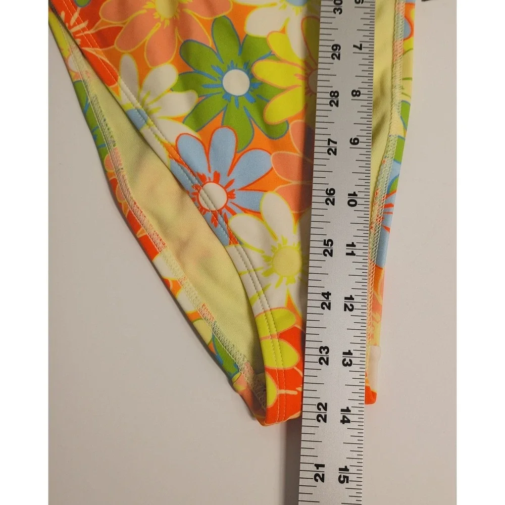 Wild Fable Mid-Rise Ultra High Leg Cheeky Bikini Bottom Floral‎ Colorful, S 4-6
